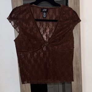 Chic Brown Lace V-Neck Blouse